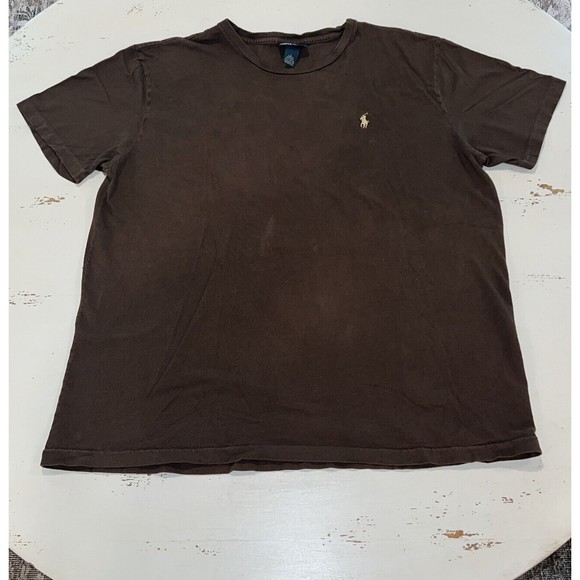 Vtg POLO RALPH LAUREN Shirt Mens L Large  Brown Single Stitch Short Sleeve Pony - Picture 7 of 10